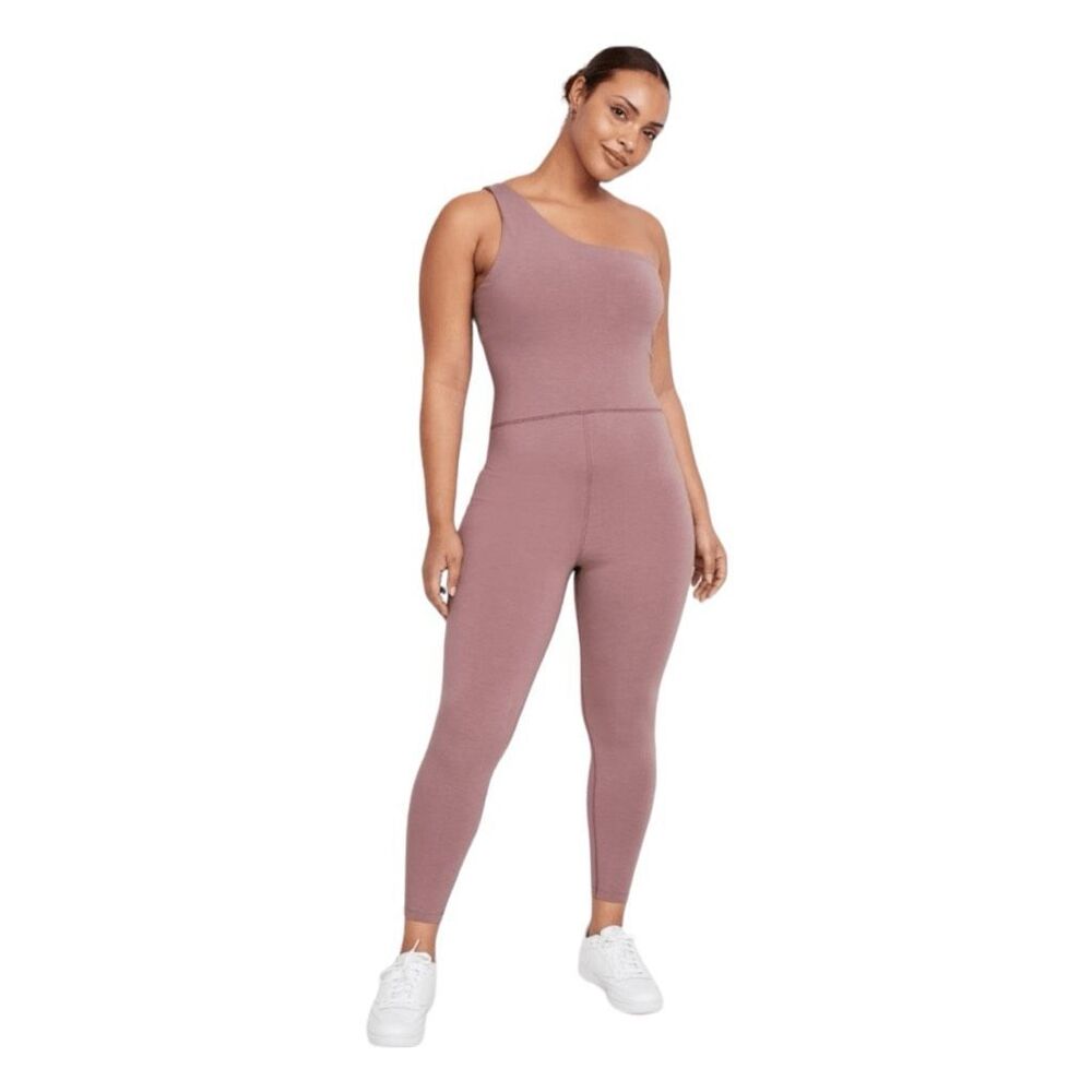Old Navy Pink and White Jumpsuit with High Neckline and Fitted Legs
